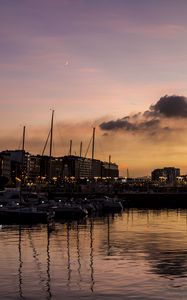 Preview wallpaper bay, yachts, reflection, buildings, evening