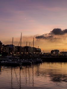 Preview wallpaper bay, yachts, reflection, buildings, evening