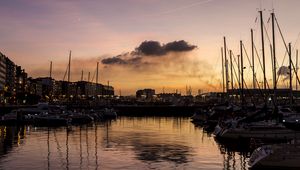 Preview wallpaper bay, yachts, reflection, buildings, evening