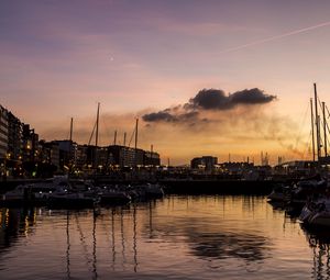 Preview wallpaper bay, yachts, reflection, buildings, evening