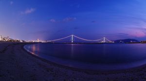 Preview wallpaper beach, bay, bridge, city, night
