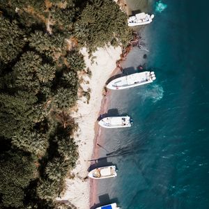 Preview wallpaper beach, boats, aerial view, sea, shore