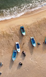 Preview wallpaper beach, boats, sea, aerial view