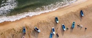 Preview wallpaper beach, boats, sea, aerial view