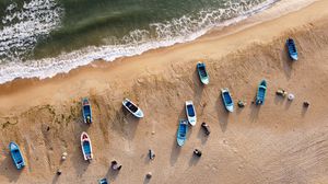 Preview wallpaper beach, boats, sea, aerial view