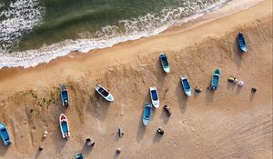 Preview wallpaper beach, boats, sea, aerial view