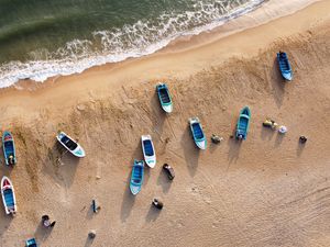 Preview wallpaper beach, boats, sea, aerial view