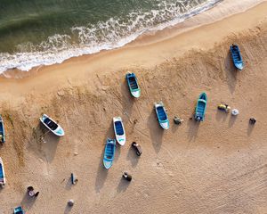 Preview wallpaper beach, boats, sea, aerial view