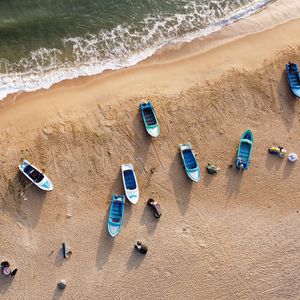 Preview wallpaper beach, boats, sea, aerial view