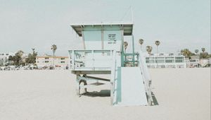 Preview wallpaper beach, building, booth, coast, sand