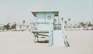 Preview wallpaper beach, building, booth, coast, sand