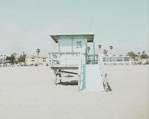 Preview wallpaper beach, building, booth, coast, sand