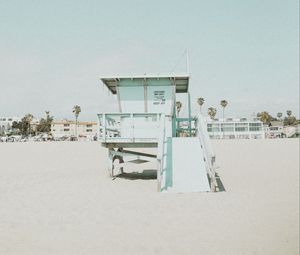 Preview wallpaper beach, building, booth, coast, sand