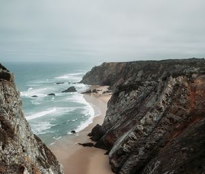 Preview wallpaper beach, cliffs, coast, landscape