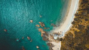 Preview wallpaper beach, coast, aerial view, sea, rocks