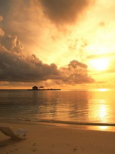 Preview wallpaper beach, coast, decline, evening, armchair