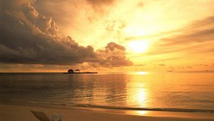 Preview wallpaper beach, coast, decline, evening, armchair