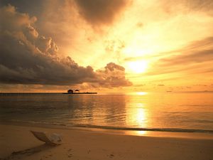 Preview wallpaper beach, coast, decline, evening, armchair