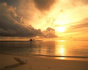 Preview wallpaper beach, coast, decline, evening, armchair