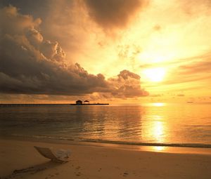 Preview wallpaper beach, coast, decline, evening, armchair