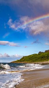 Preview wallpaper beach, coast, rainbow, waves, slope