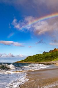 Preview wallpaper beach, coast, rainbow, waves, slope