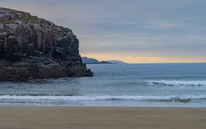 Preview wallpaper beach, coast, sand, rocks, sea, nature