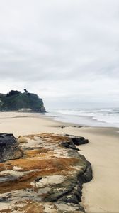 Preview wallpaper beach, coast, sand, rocks, sea, landscape