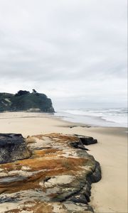 Preview wallpaper beach, coast, sand, rocks, sea, landscape