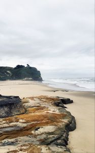 Preview wallpaper beach, coast, sand, rocks, sea, landscape