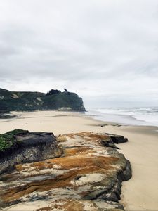 Preview wallpaper beach, coast, sand, rocks, sea, landscape