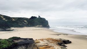 Preview wallpaper beach, coast, sand, rocks, sea, landscape