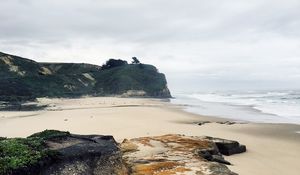 Preview wallpaper beach, coast, sand, rocks, sea, landscape