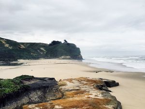 Preview wallpaper beach, coast, sand, rocks, sea, landscape
