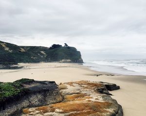 Preview wallpaper beach, coast, sand, rocks, sea, landscape