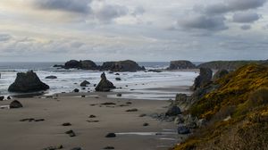 Preview wallpaper beach, coast, sea, stones, landscape, nature