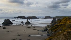 Preview wallpaper beach, coast, sea, stones, landscape, nature