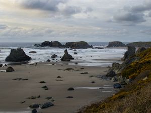 Preview wallpaper beach, coast, sea, stones, landscape, nature