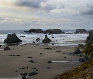 Preview wallpaper beach, coast, sea, stones, landscape, nature