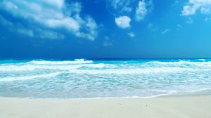 Preview wallpaper beach, coast, sea, horizon, clouds, sky