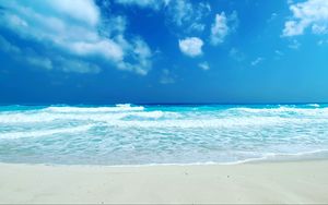 Preview wallpaper beach, coast, sea, horizon, clouds, sky