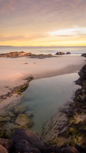 Preview wallpaper beach, coast, sea, water, horizon, twilight