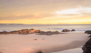 Preview wallpaper beach, coast, sea, water, horizon, twilight