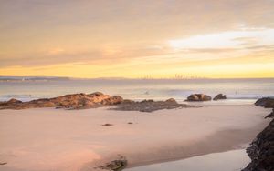 Preview wallpaper beach, coast, sea, water, horizon, twilight