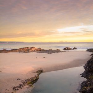 Preview wallpaper beach, coast, sea, water, horizon, twilight