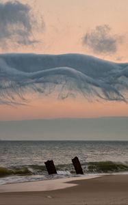 Preview wallpaper beach, coast, sea, waves, clouds