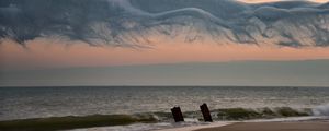 Preview wallpaper beach, coast, sea, waves, clouds