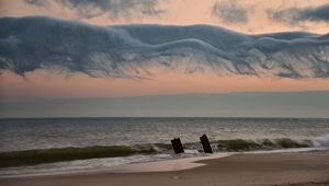 Preview wallpaper beach, coast, sea, waves, clouds