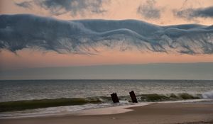 Preview wallpaper beach, coast, sea, waves, clouds