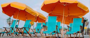 Preview wallpaper beach, deckchairs, umbrellas, sand